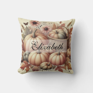 Coussin Aquarelle vintage des citrouilles et des feuilles 