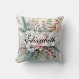 Coussin Aquarelle vintage Fleur de Noël et ornements