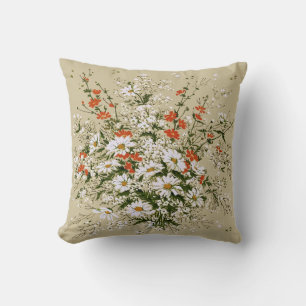 Coussin Aquarelle vintage Fleur sauvage Daisy Bouquet Beig