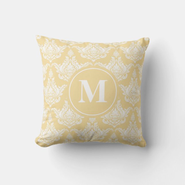 Coussin Aquarelle vintage Jaune Damas Monogramme (Recto)