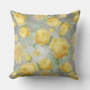 Coussin Aquarelle Vintage jaune et gris