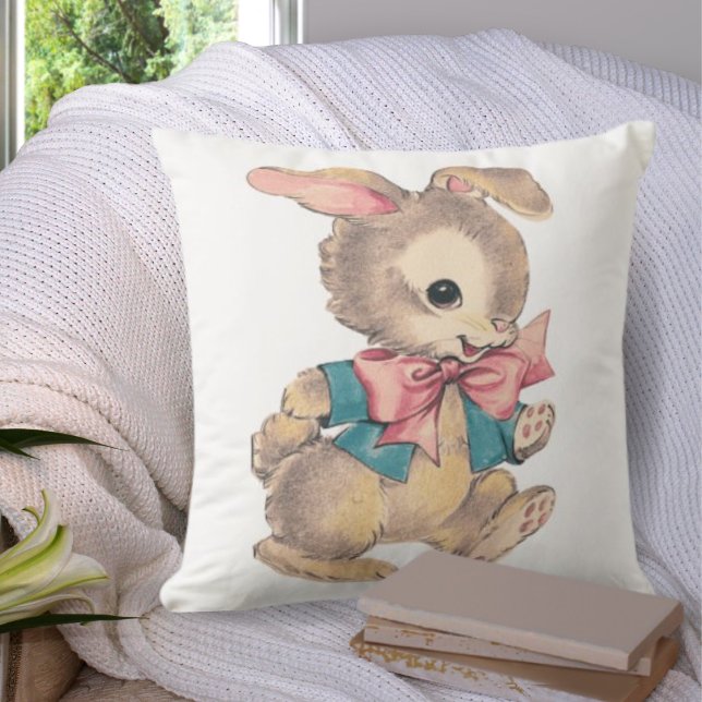 Coussin Aquarelle vintage Lapin de coton (Créateur téléchargé)