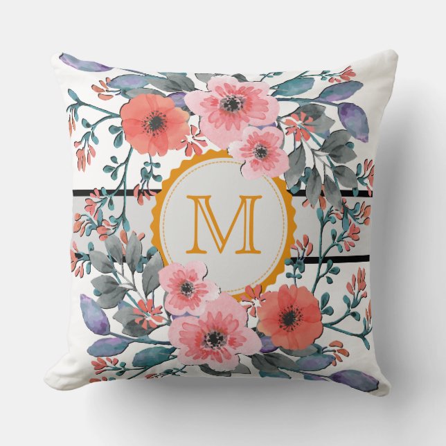 Coussin Aquarelle vintage Monogramme floral (Recto)