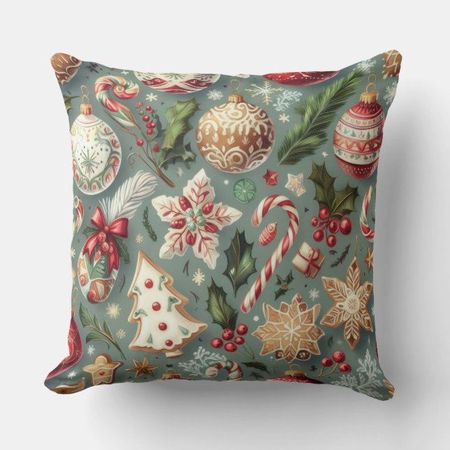 Coussin Aquarelle Vintage Motifs de Noël (Recto)