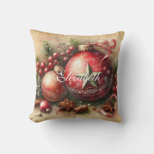 Coussin Aquarelle vintage Pastel Ornements de Noël