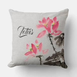 Coussin Aquarelle vintage Peinture Lotus Fleurs