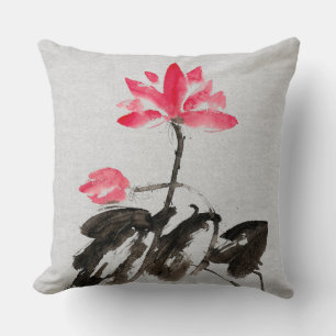 Coussin Aquarelle vintage Peinture Lotus Fleurs Throw Pi