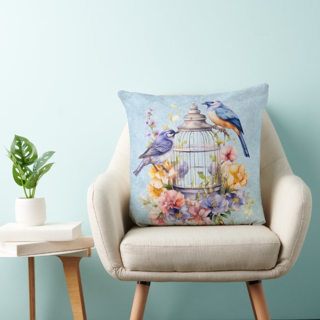 Coussin Aquarelle Vintage romantique Florale Birdcage (Chaise)