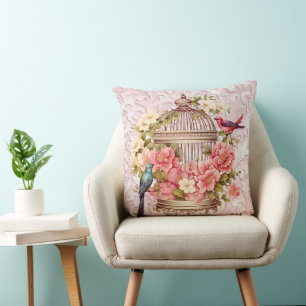 Coussin Aquarelle Vintage romantique Florale Birdcage