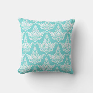 Coussin Aquarelle vintage Turquoise Damas