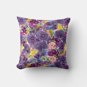 Coussin Aquarelle violet Daze Designer Floral