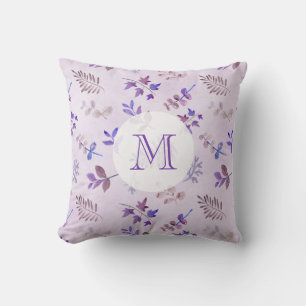 Coussin Aquarelle violet Feuilles et monogramme de feuilla