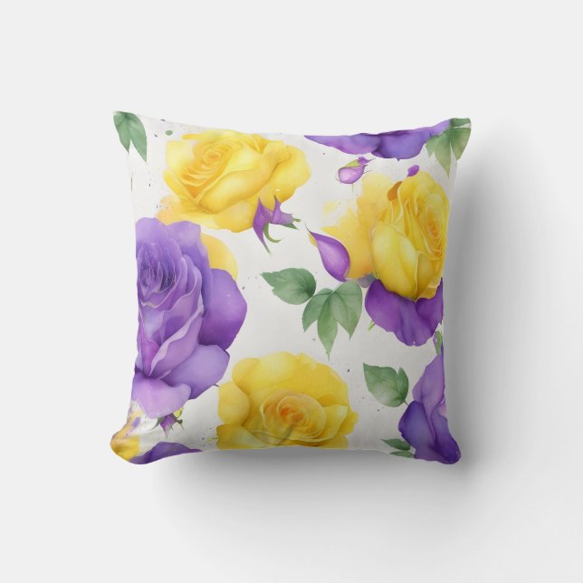 Coussin Aquarelle violet rose jaune (Recto)