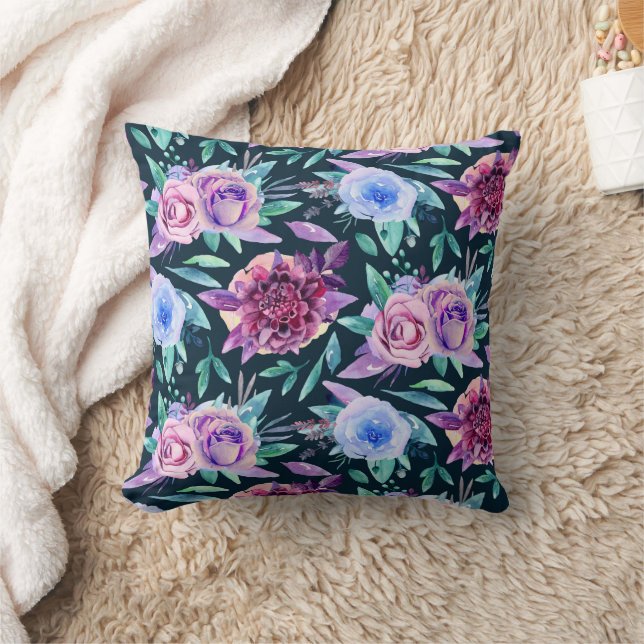 Coussin Aquarelle violet rose motif (Couverture)
