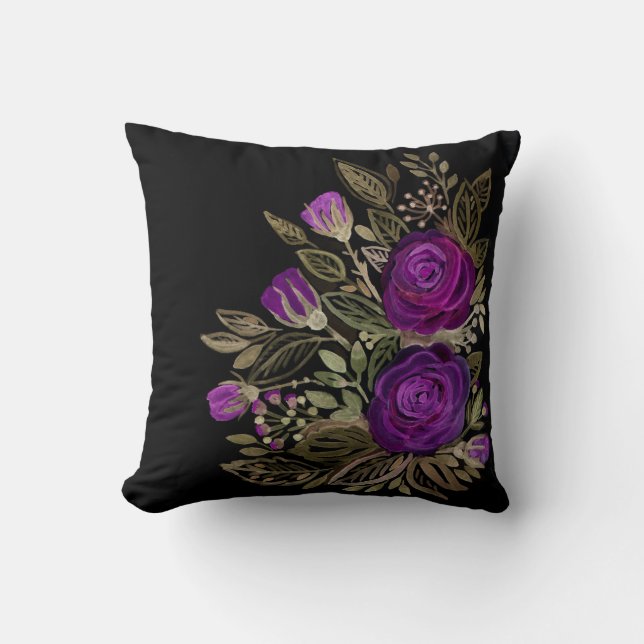 Coussin Aquarelle violet roses (Recto)