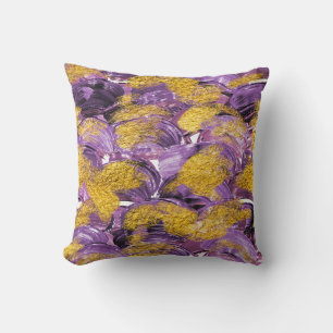 Coussin Aquarelle violette : Fusion d'or artistique.