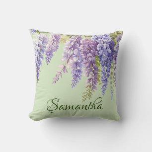 Coussin Aquarelle violette glycine florale lilas botanique
