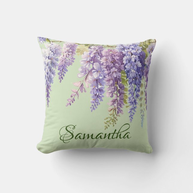 Coussin Aquarelle violette glycine florale lilas botanique (Recto)