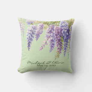 Coussin Aquarelle violette glycine florale lilas botanique