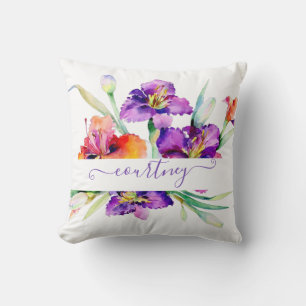 Coussin Aquarelle violette Iris personnalisée