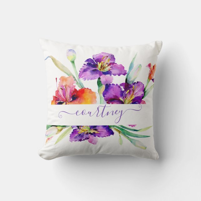 Coussin Aquarelle violette Iris personnalisée (Recto)