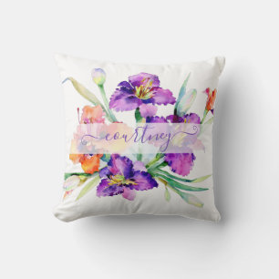 Coussin Aquarelle violette Iris personnalisée