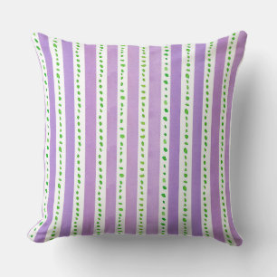 Coussin Aquarelle violette rayures Lime Green Dots