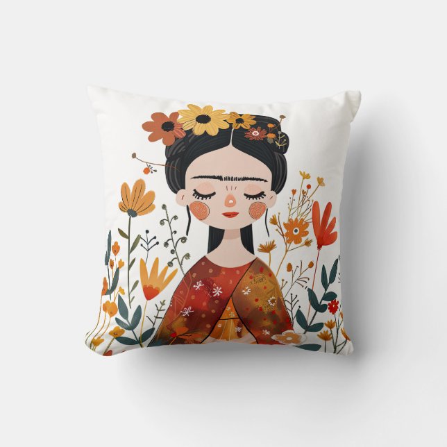 Coussin Aquarelle Whimsical Frida Kahlo illustration (Recto)