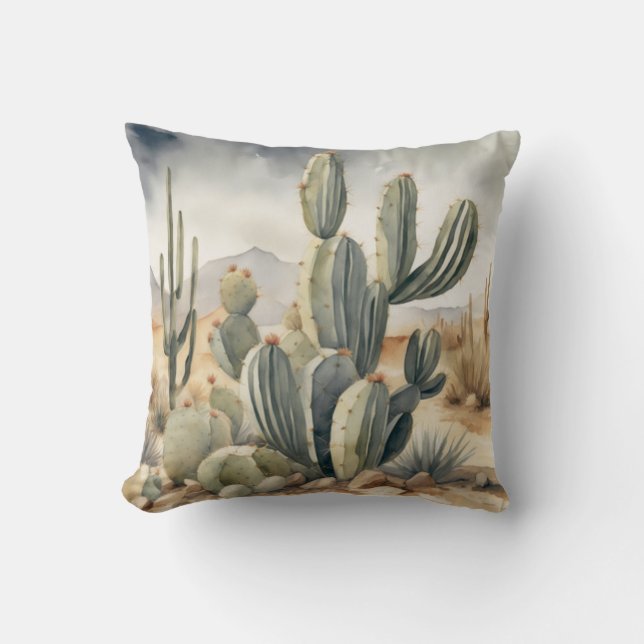 Coussin Aquarelle Wild West Vibes Cactus (Recto)