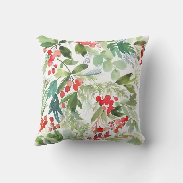 Coussin Aquarelle Winterberry Holly Noël Motif (Verso)
