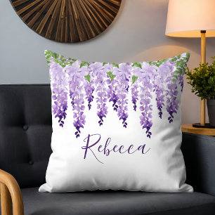 Coussin Aquarelle Wisteria Nom personnalisé