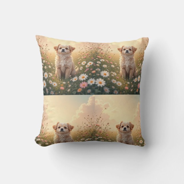 Coussin Aquarelle Yorkshire Terrier dans un champ de fleur (Recto)