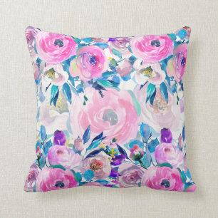 Coussin Aquarelles à main colorée dessinées Collage floral