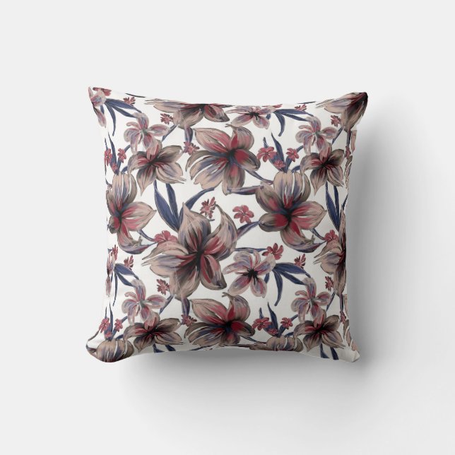 Coussin Aquarelles Crimson Floral sur blanc (Recto)