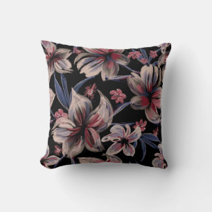 Coussin Aquarelles Crimson Floral sur noir