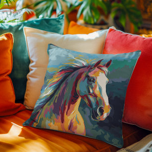 Coussin Aquarelles Illustration de la tête de cheval