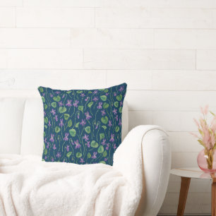 Coussin Aquarelles violettes sur fond bleu
