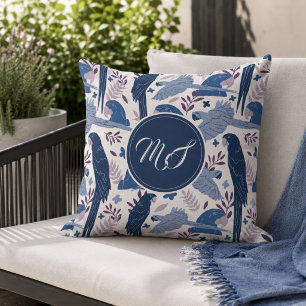 Coussin Ara Parrot bleu Motif tropical Monogramme