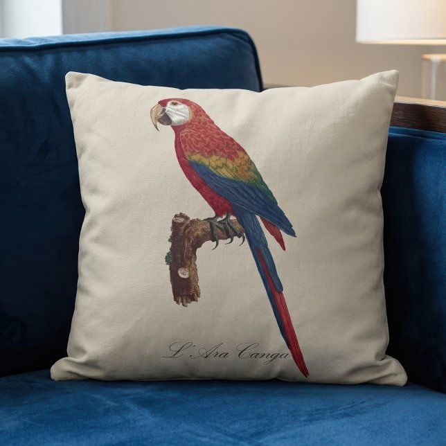 Coussin Ara rouge ou Ara macao, Ara macao (Scarlet Macaw or Red-Breasted Macaw, Ara macao. Throw Pillow)