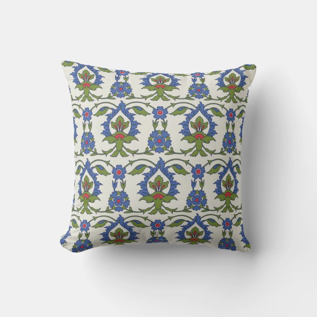 Coussin Arabe Traditionnel : Carrelage Iznik sans couture. (Recto)