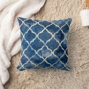 Coussin Arabesque Trellis - Motif géométrique bleu