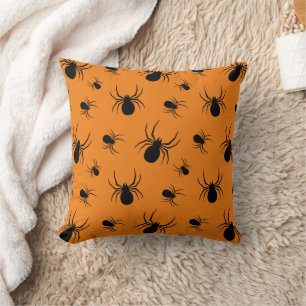 Coussin Araignées Halloween motif noir et orange