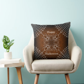 Coussin Araignées Halloween Spiderweb noir orange blanc