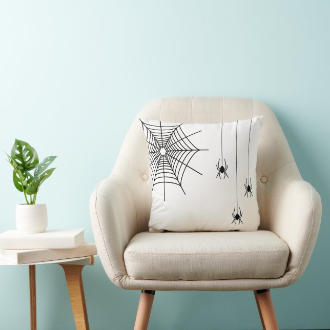 Coussin Araignées Noires Minimales et Halloween Toile d'Ar (Chaise)