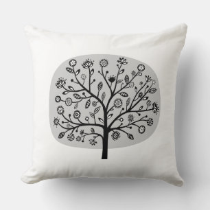Coussin Arbre à fleurs stylisé - gris clair