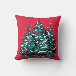 Coussin Arbre à pin et ornements de noël arrière - plan ro