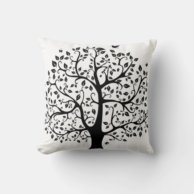 Coussin Arbre à vie noire et blanche (Recto)