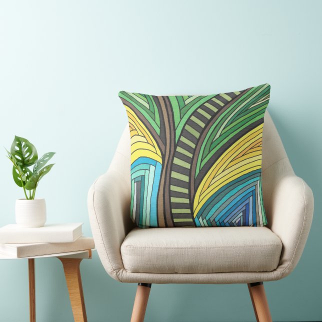 Coussin Arbre Abstrait et Dessin Géométrique Peints à la M (Chaise)