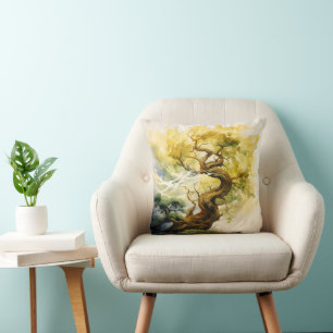 Coussin Arbre Abstrait jaune