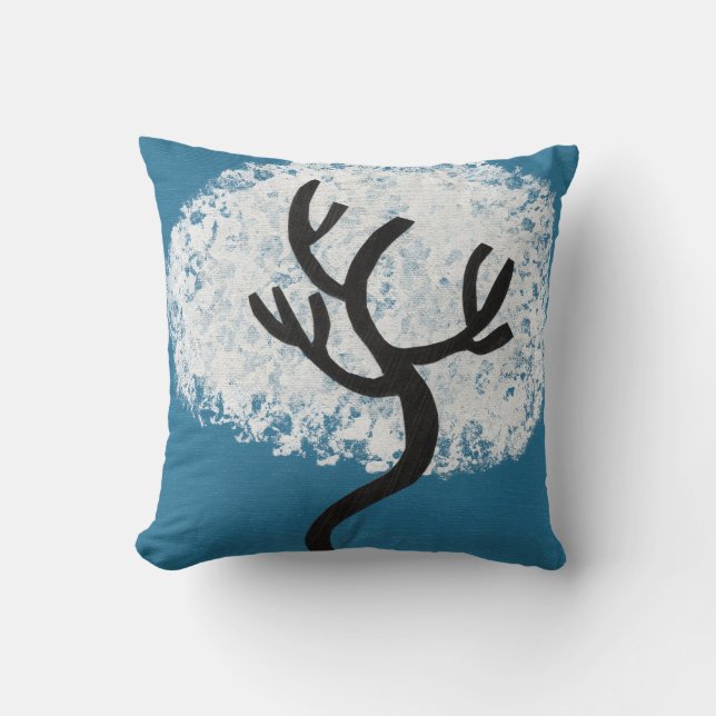 Coussin Arbre abstrait sur fond bleu (Recto)